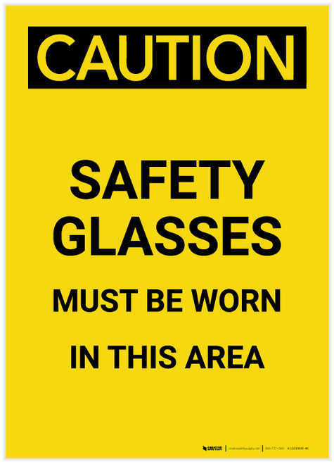 Caution: PPE Safety Glasses Must Be Worn in This Area Portrait - Label