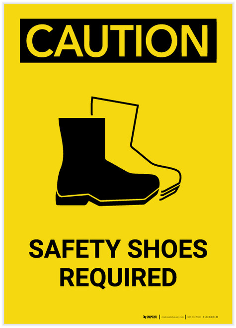 Caution: PPE Safety Shoes Required With Graphic Portrait - Label