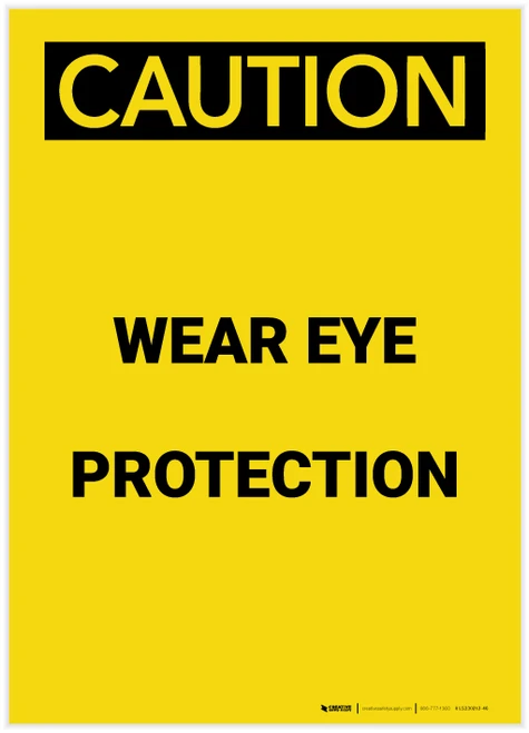 Caution: PPE Wear Eye Protection Portrait - Label