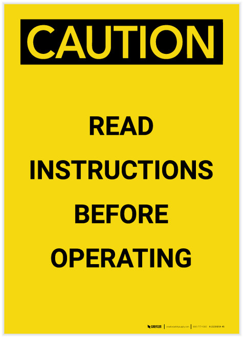 Caution: Read Instructions Before Operating Portrait - Label