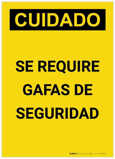 Caution: Safety Glasses Required Spanish Portrait - Label