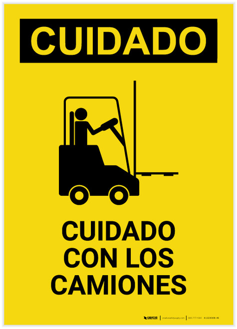 Caution: Watch For Lift Trucks Spanish Portrait - Label