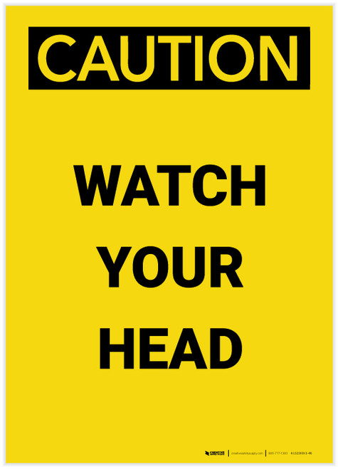Caution: Watch Your Head Yellow Portrait - Label