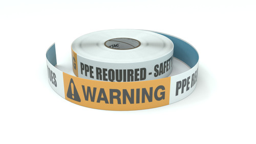 Warning: PPE Required Safety Glasses And Steel Toes - Inline Printed Floor Marking Tape