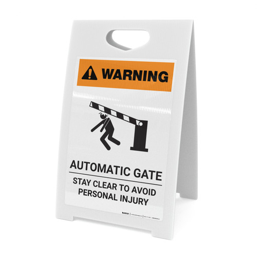 Warning: Automatic Gate Stay Clear with Icon - A-Frame Sign