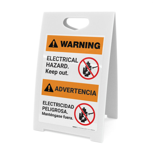 Warning: Electrical Hazard - Keep Out Bilingual Spanish - A-Frame Sign