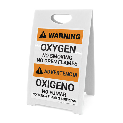 Warning: Oxygen - No Smoking - No open Flames - Bilingual Spanish - A-Frame Sign