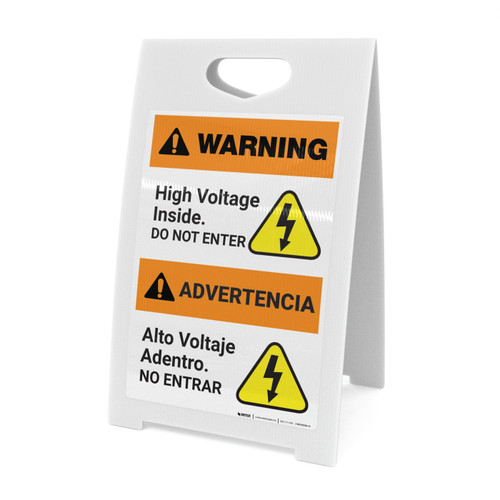 Warning: High Voltage Inside - Do Not Enter Bilingual Spanish - A-Frame Sign