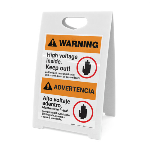 Warning: High Voltage Inside - Keep Out Landscape Bilingual Spanish - A-Frame Sign