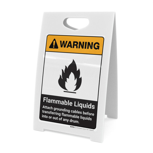 Warning: Flammable Liquids Attach Grounding Cables Before Transferring ANSI - A-Frame Sign