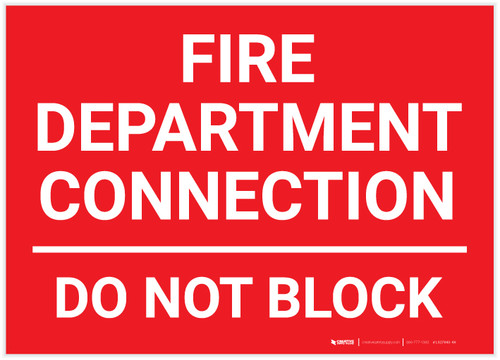 Fire Department Connection - Do Not Block Red Landscape - Label