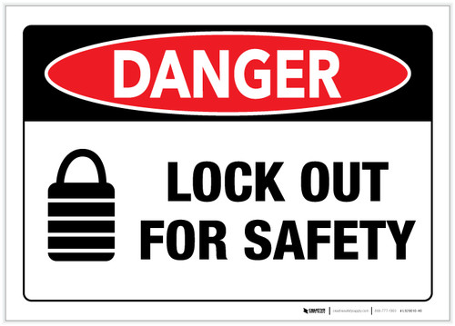 Danger: Lock Out for Safety with Icon - Label
