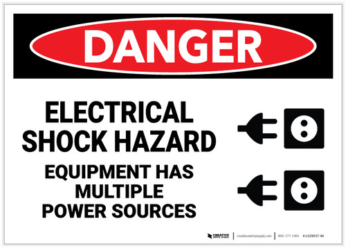 Danger: Electrical Shock Hazard - Equipment has Multiple Power Sources with Graphic - Label