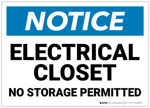 Notice: Electrical Closet No Storage Permitted - Label