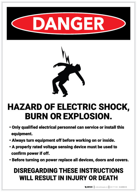 Danger: Hazard of Electric Shock/Burn/Explosion Portrait - Label