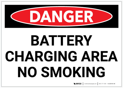 Danger: Battery Charging Area No Smoking - Label