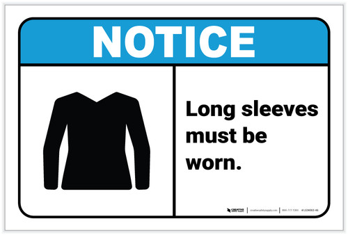 Notice: Long Sleeves Must Be Worn ANSI - Label