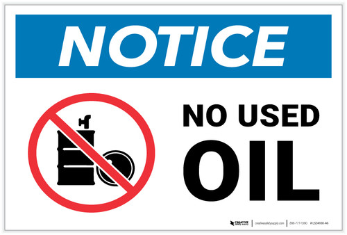 Notice: No Used Oil with Icon - Label