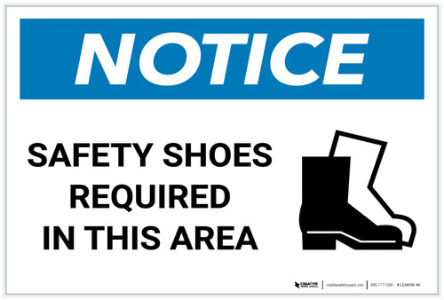 Notice: Safety Shoes Required In This Area with Icon - Label