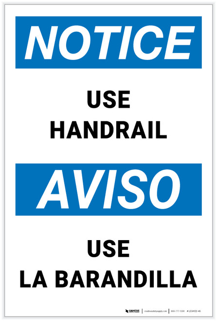 Notice: Use Handrail Bilingual Spanish Portrait - Label