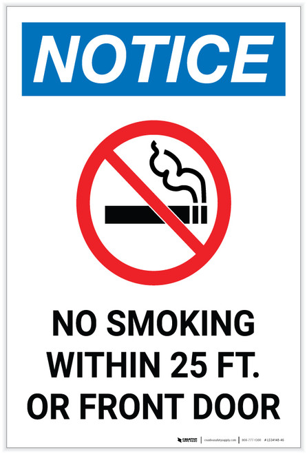 Notice: No Smoking Within 25 Ft of Front Door Portrait - Label