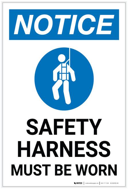 Notice: Safety Harness Must Be Worn With Symbol Portrait - Label