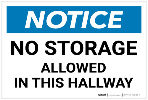 Notice: No Storage Allowed In Hallway - Label