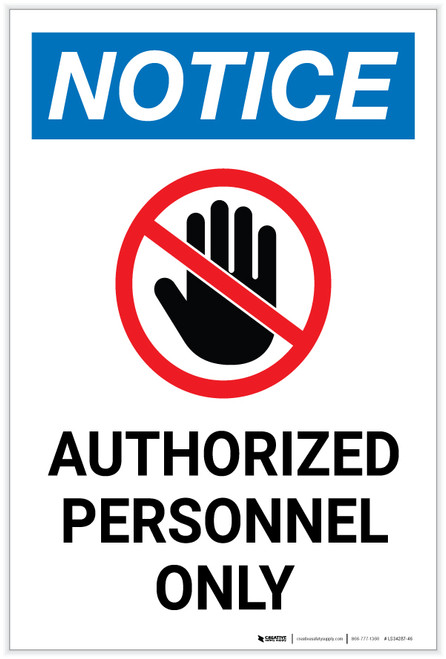 Notice: Authorized Personnel Only With Icon Portrait - Label
