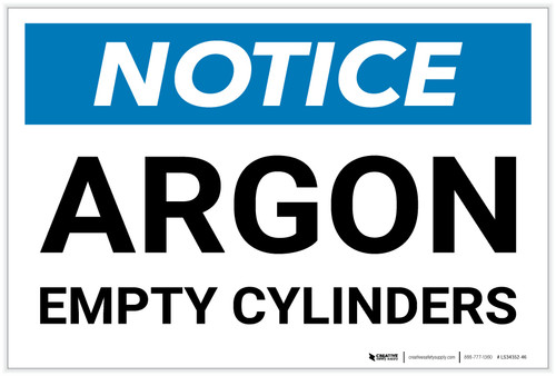 Notice: Argon Empty Cylinders - Label