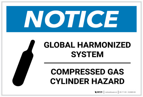 Notice: Global Harmonized System Compressed Gas Cylinder Hazard with Icon - Label