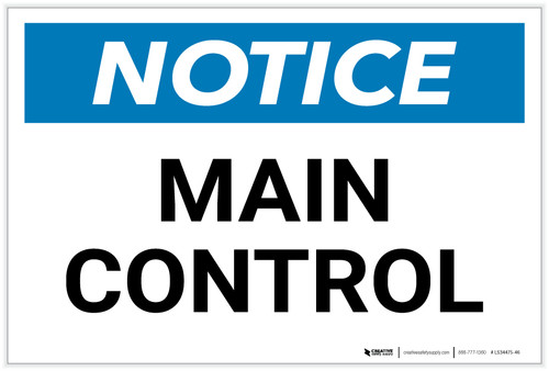 Notice: Main Control - Label