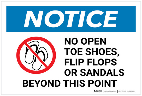 Notice: No Open Toe Shoes Flip Flops or Sandals Beyond This Point with Icon - Label