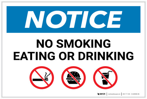 Notice: No Smoking Eating Or Drinking with Icons - Label
