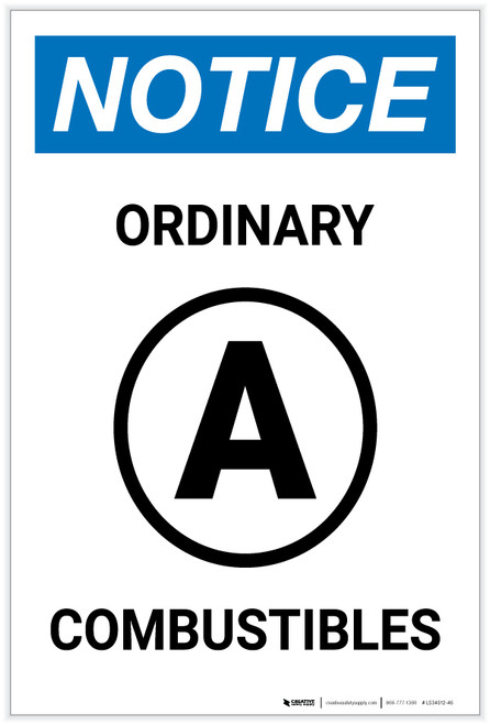 Notice: Ordinary (A) Combustibles Portrait - Label