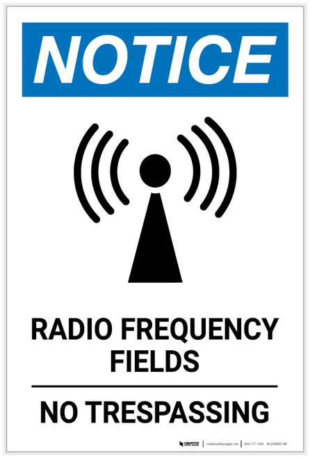 Notice: Radio Frequency Fields No Trespassing with Icon Portrait - Label