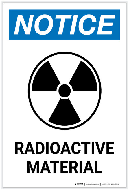 Notice: Radioactive Material Portrait with Icon - Label