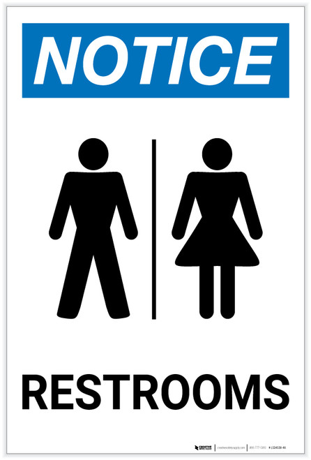 Notice: Restrooms Portrait with Icon - Label