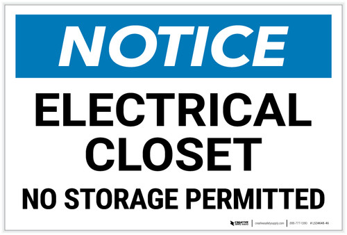 Notice: Electrical Closet No Storage Permitted Landscape - Label
