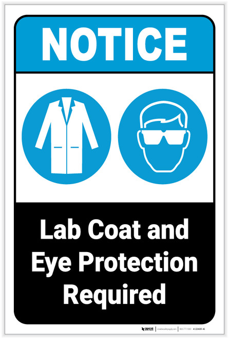 Notice: Lab Coat And Eye Protection Required Portrait ANSI - Label