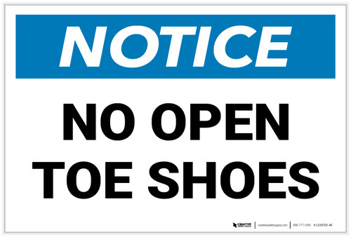 Notice: No Open Toe Shoes Landscape - Label