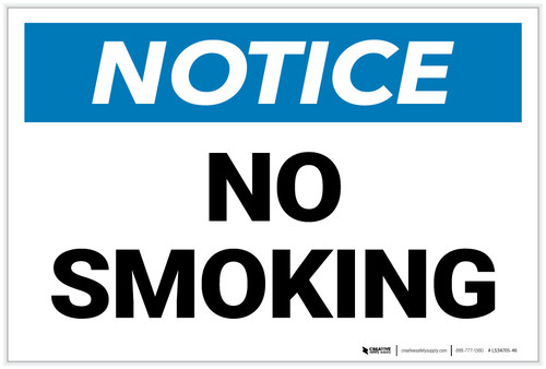 Notice: No Smoking Landscape - Label