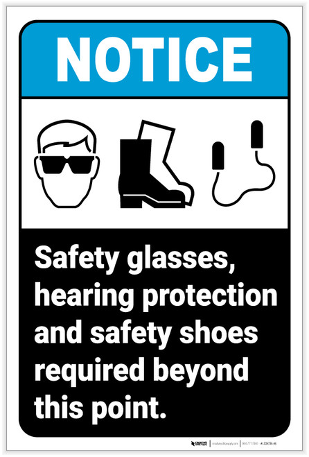Notice: Safety Glasses/Hearing Protection/Safety Shoes Required Portrait ANSI - Label