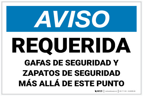 Notice: Safety Glasses Shoes Required Beyond This Point Spanish Landscape -  Label