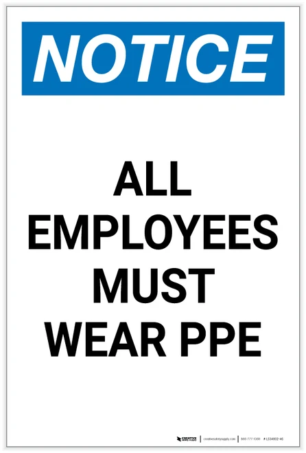 Notice: All Employees Must Wear PPE Portrait - Label