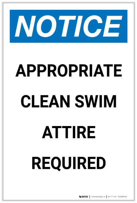 Notice: Appropriate Clean Swim Attire Required Portrait - Label