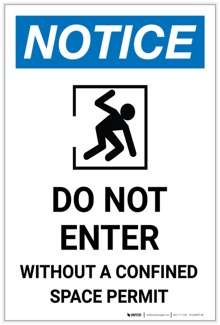 Notice: Do Not Enter Without Confined Space Permit Portrait - Label
