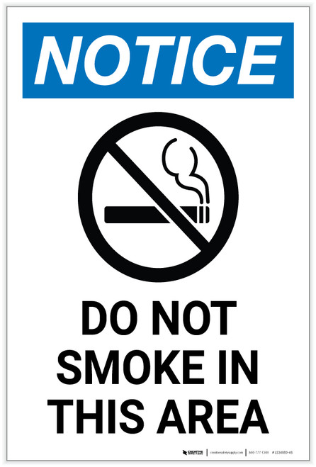Notice: Do Not Smoke in This Area with Icon Portrait - Label