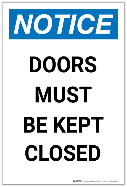 Notice: Doors Must Be Kept Closed Portrait - Label