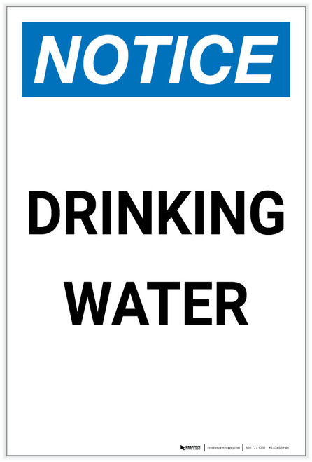 Notice: Drinking Water Portrait - Label