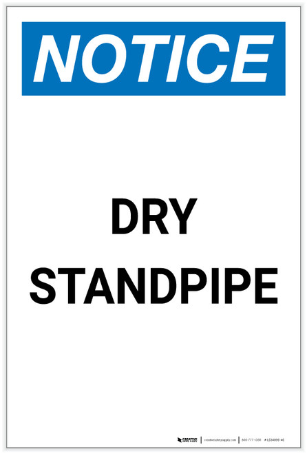 Notice: Dry Standpipe Portrait - Label